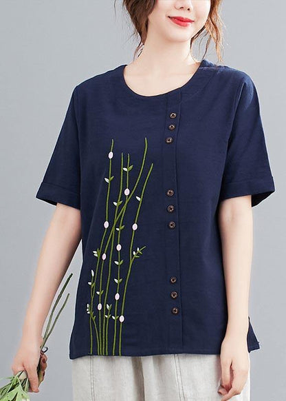 Casual White O-Neck Button Shirt Tops Summer Cotton Linen