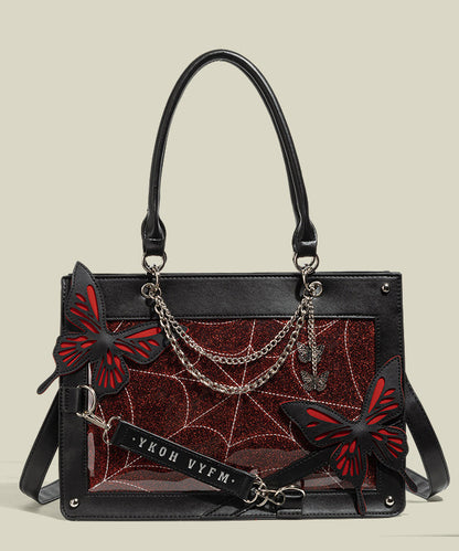 Boho White Butterfly Chain Linked Faux Leather Tote Handbag