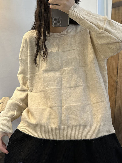 Women Winter Artsy Plaid Knitted Solid Warm Sweater