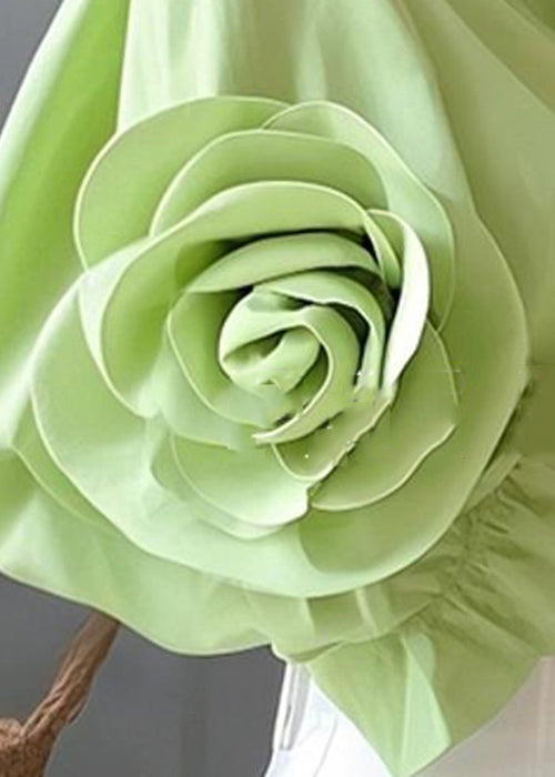Floral Green Peter Pan Collar Button Cotton Blouses Half sleeve