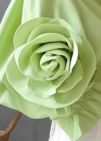 Floral Green Peter Pan Collar Button Cotton Blouses Half sleeve