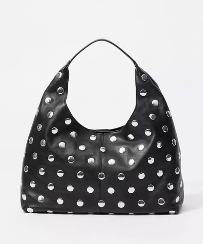Handmade Fashion Black Rivet Faux Leather Tote Handbag
