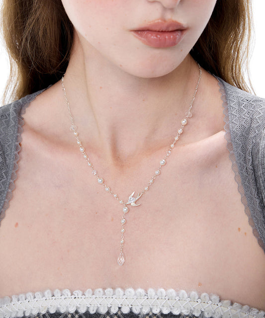 Fashion Little Bird Pearl Sky Star Silver Plated Pendant Necklace