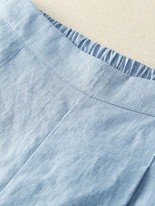 Loosen Hight Waist Solid Cropped Line Pants