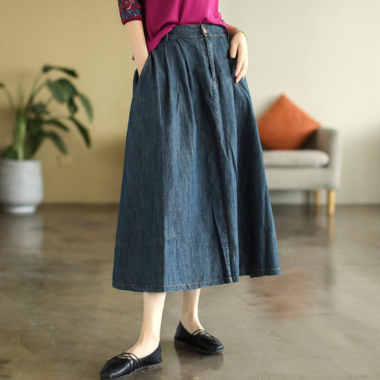 Cozy Cotton Denim Retro A-Line High Waist Skirt