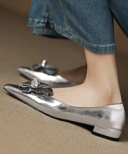 Classy Sheepskin Floral Splicing Purple Flat Shoes Pointed Toe