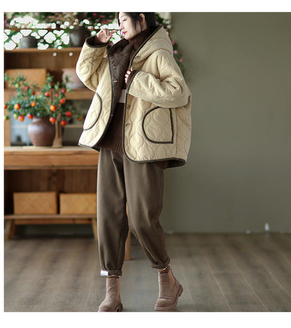 Hooded Thickened Diamond Sherpa Wool Thermal Jacket