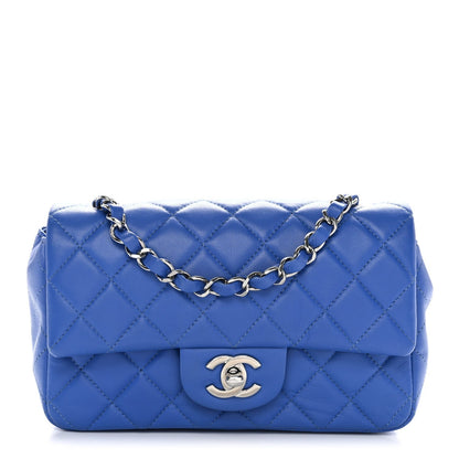 Lambskin Quilted Mini Rectangular Flap Blue