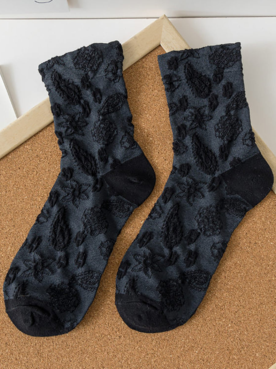 Women Floral Jacquard Casual Autumn Socks