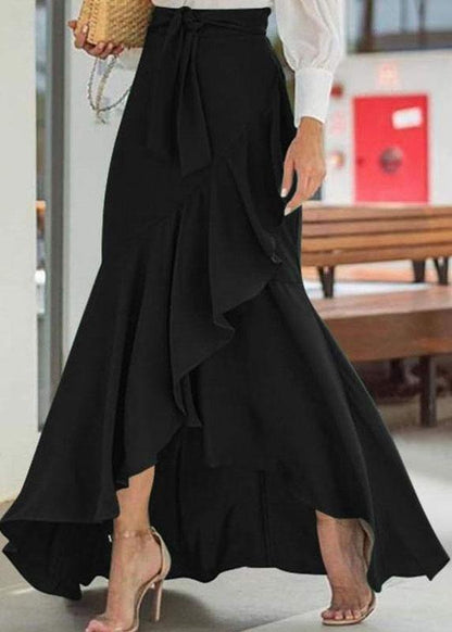 Solid Purple Color High Waist Ruffle High Low Hem Swing Maxi Skirts For Women
