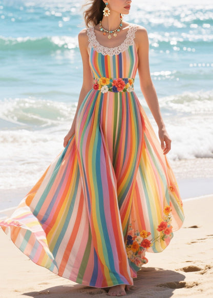 Plus Size Rainbow Striped Exra Large Hem Chiffon Beach Dresses Summer