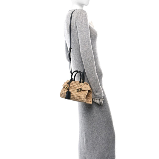 Raffia Effect Calfskin XS Hug Bag Natural Black