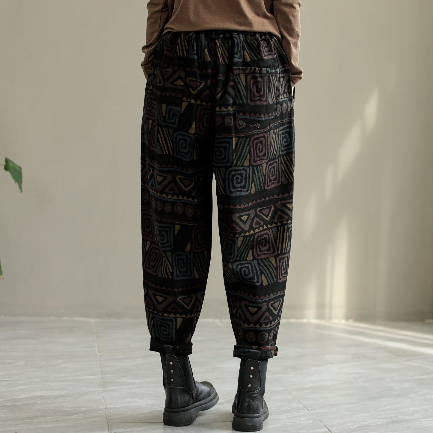 Women Retro Print Autumn Loose Casual Jeans