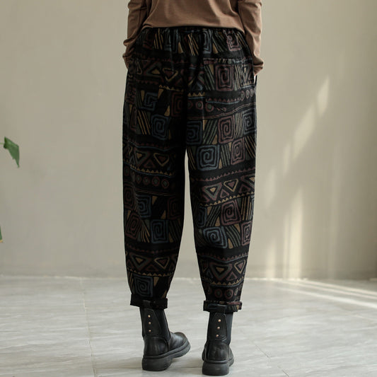 Women Retro Print Autumn Loose Casual Jeans