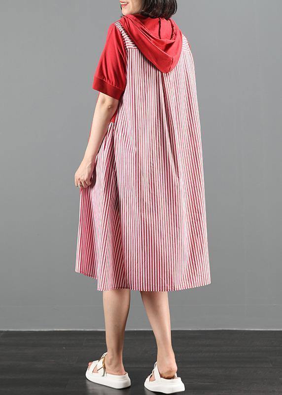 100% hooded patchwork striped quilting dresses Tutorials red Maxi Dress