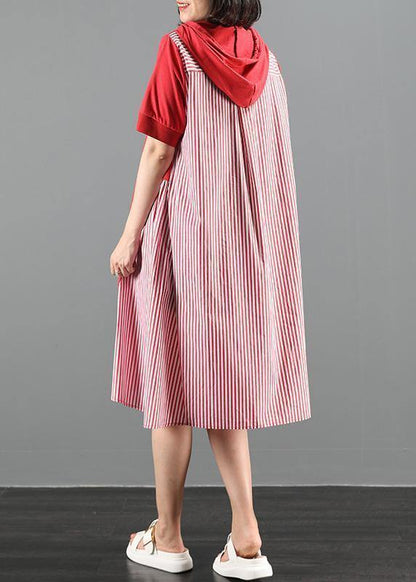 100% hooded patchwork striped quilting dresses Tutorials red Maxi Dress