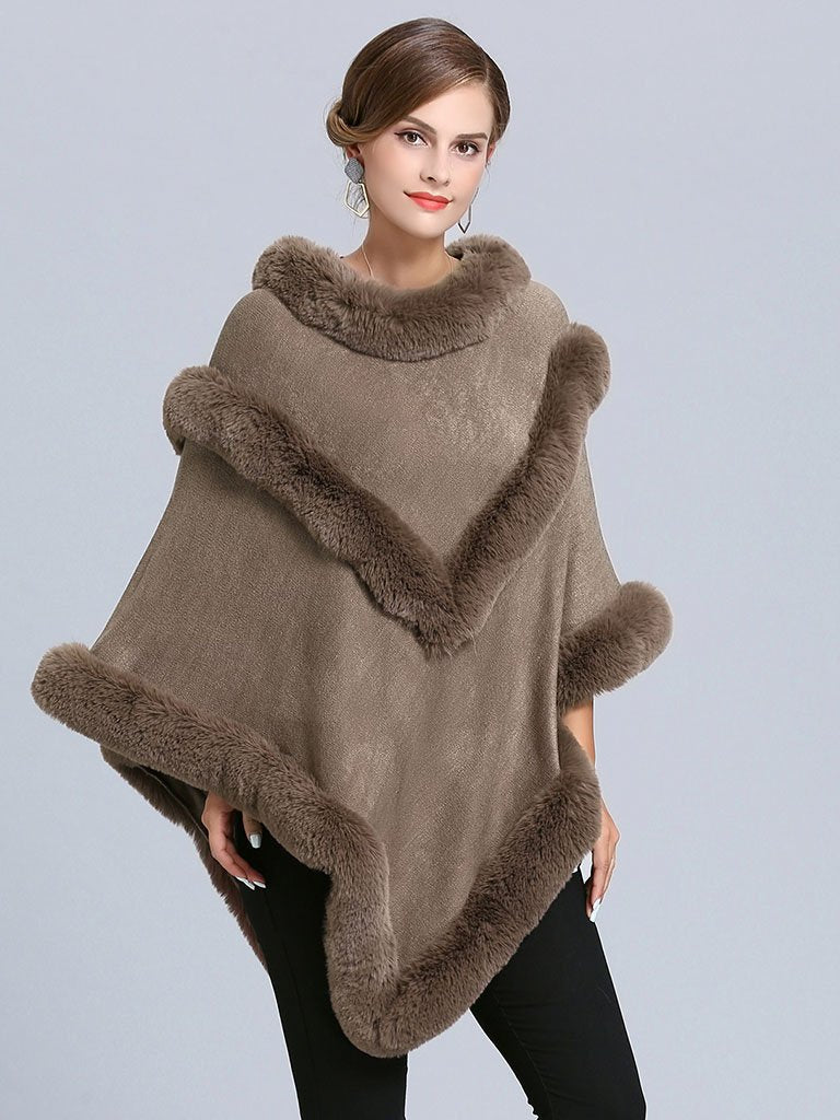 Women Coat Cape Peacoat Faux Fur Collar Poncho