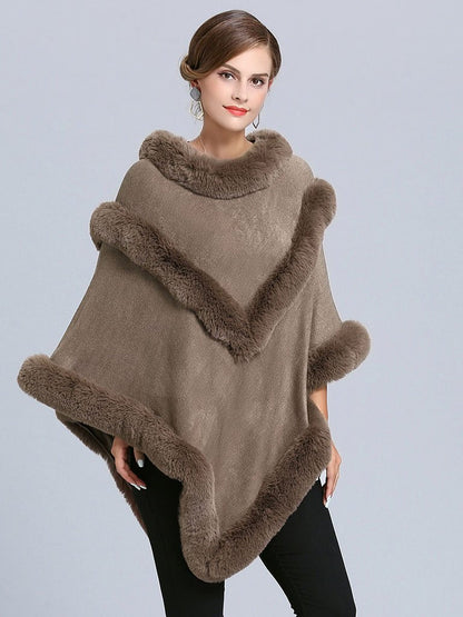 Women Coat Cape Peacoat Faux Fur Collar Poncho