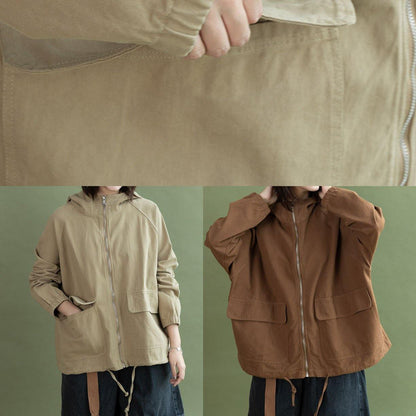 Women hooded Plus Size Long coats chocolate drawstring cotton short jackets fall