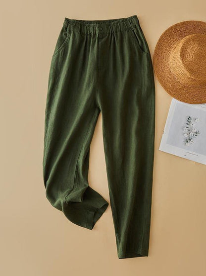 100% Linen Solid Color Versatile Art Casual Pants