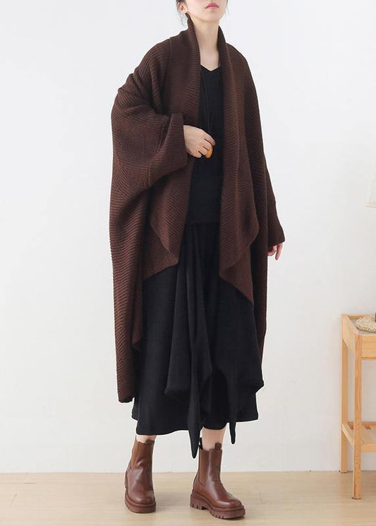winter new knitted bat sleeve thick knit no button shawl sweater plus size coat