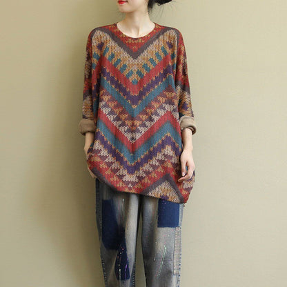 Cozy Autumn Vintage Loose Knit Printed Casual Long-Sleeved Sweater