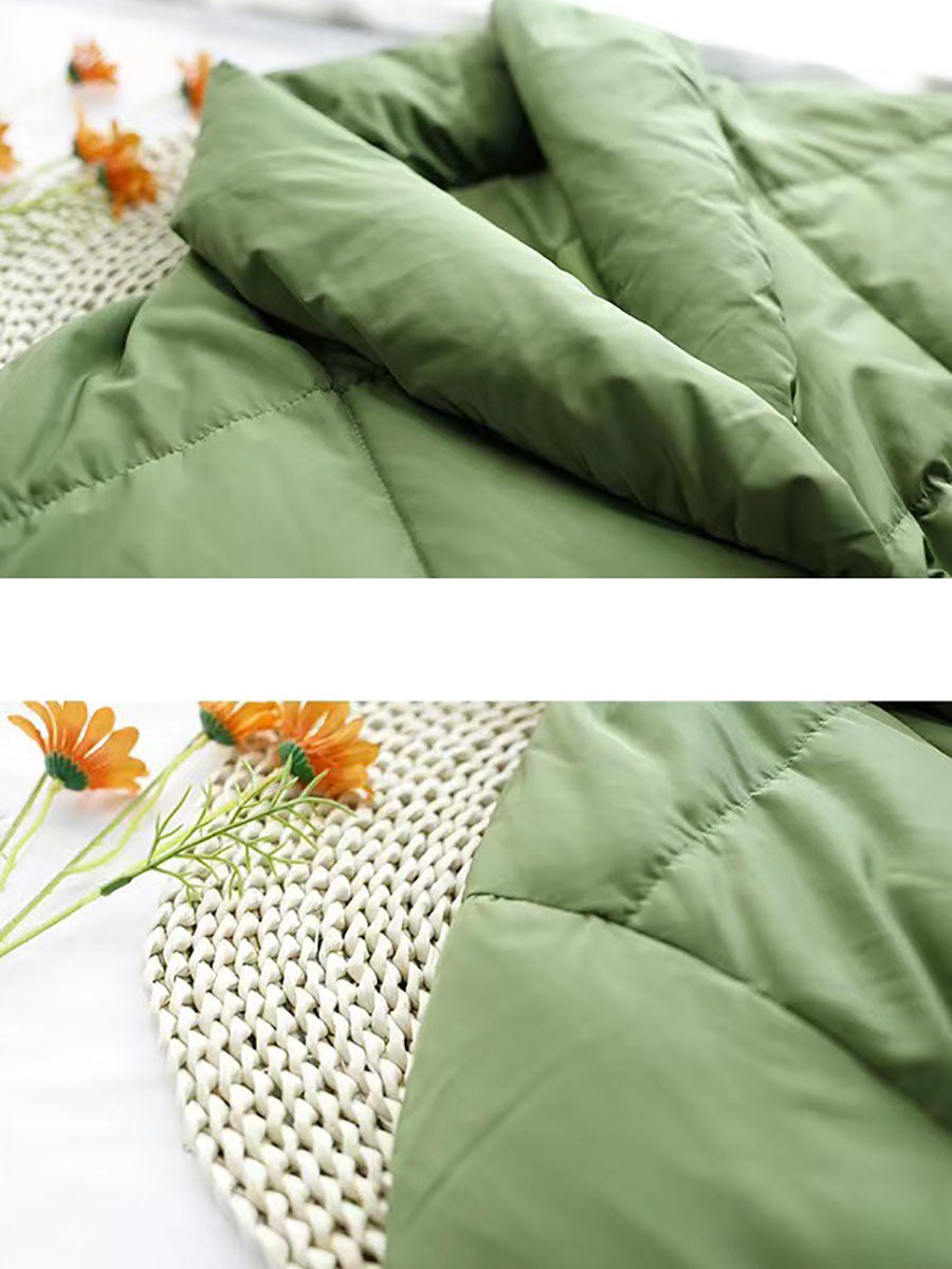 Women Winter Vintage Solid Drawstring Pocket Down Coat