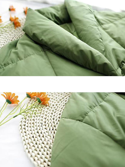 Women Winter Vintage Solid Drawstring Pocket Down Coat