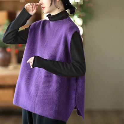 Temperament Loose Sleeveless Pullover Vest Literary Solid Color Vest