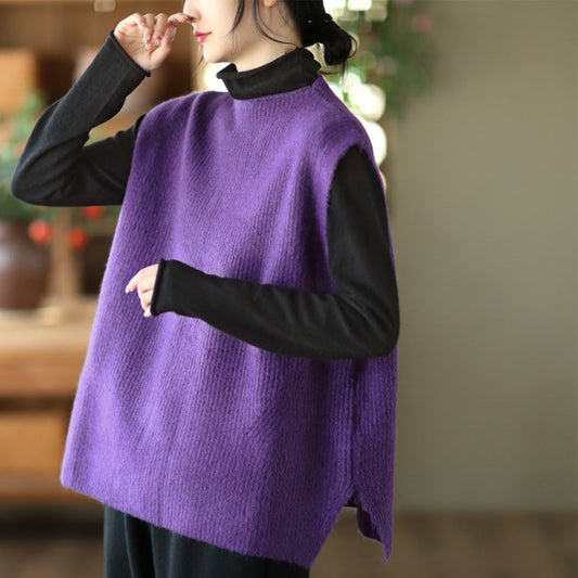 Temperament Loose Sleeveless Pullover Vest Literary Solid Color Vest