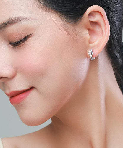 Beautiful Silk Sterling Silver Zircon Stud Earrings
