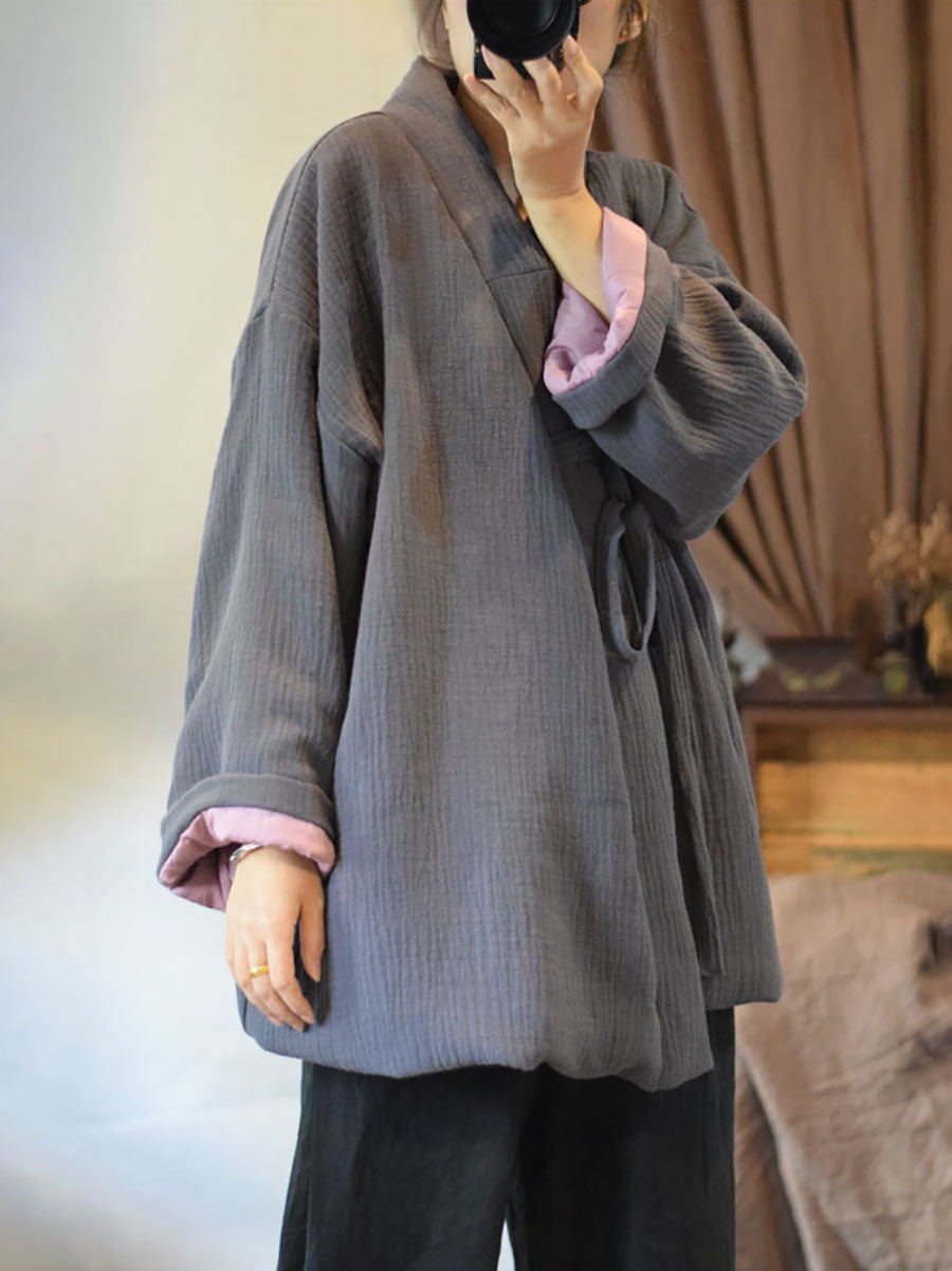 Women Winter Chinese Style Drawstring Linen Cotton Coat