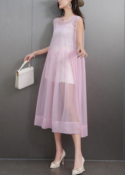 Boutique Pink Exra Large Hem Tulle Sheer Dress Sleeveless