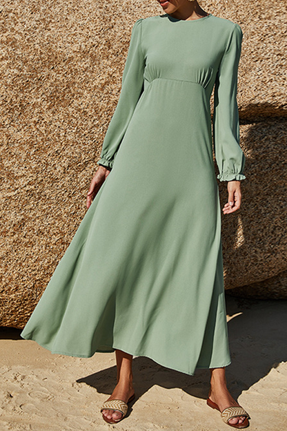Elegant Solid Split Joint Stringy Selvedge O Neck Waist  Dresses