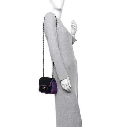 Shearling Tweed Quilted Mini Square Flap Bag Purple