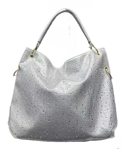Fashion Silvery Rhinestone Large Capacity Faux Leather Shoulder Bags