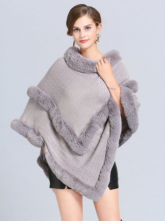 Women Coat Cape Peacoat Faux Fur Collar Poncho