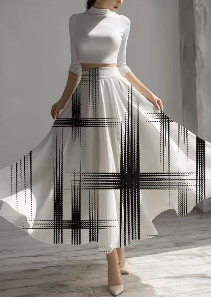 Casual White High Waist Print Chiffon Skirts Summer