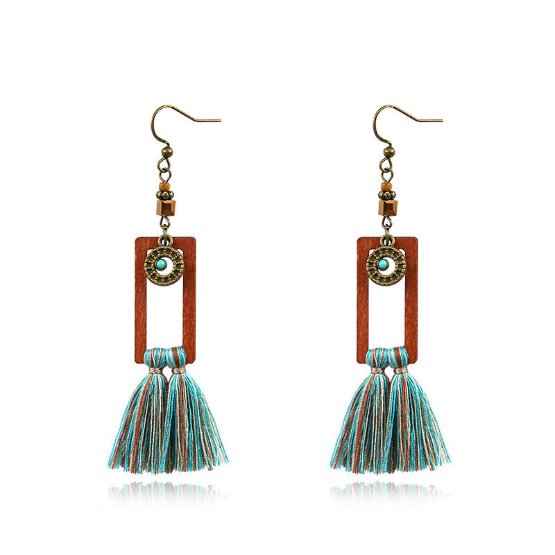 Boho Vintage Square Fringe Earrings