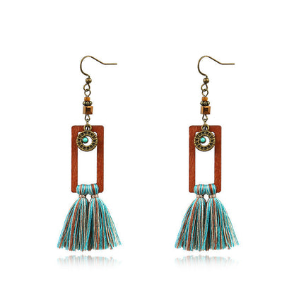 Boho Vintage Square Fringe Earrings
