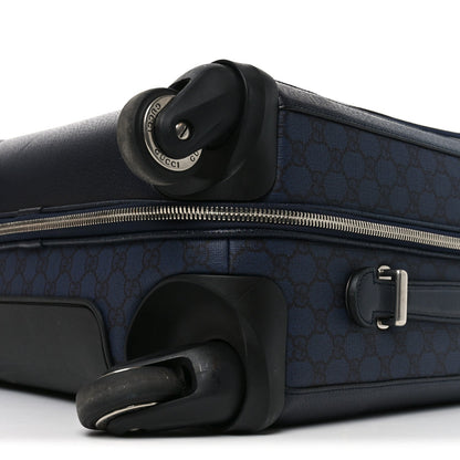 GG Supreme Monogram Textured Dollar Calfskin Web Ophidia Small Savoy Cabin Trolley Black Blue