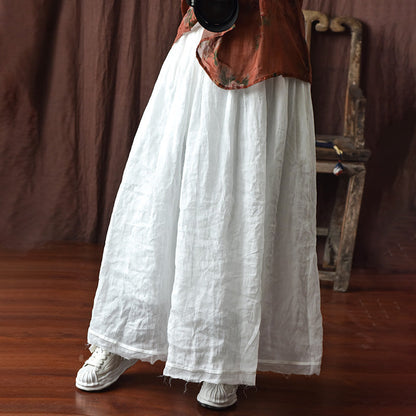 Plus Size Loose Linen Rough Hem Solid Skirt