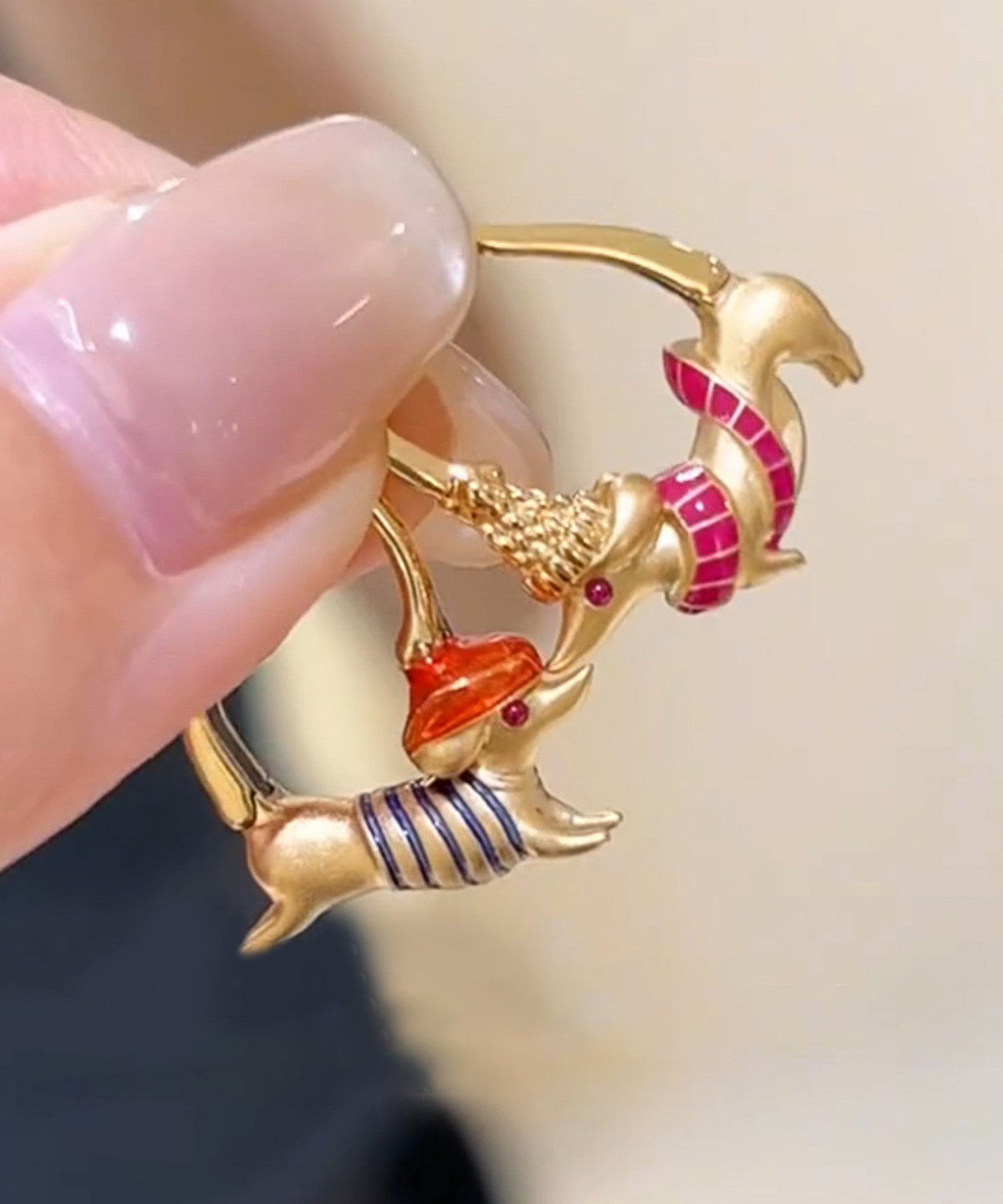 Bohemian Gold Alloy Puppy Sausage Hoop Earrings