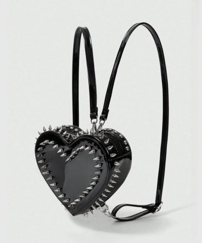 Chic Pink Heart Shape Rivet Faux Leather Backpack Bag
