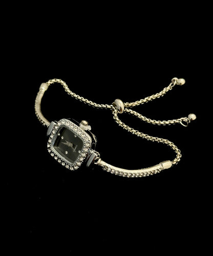 DIY White Stainless Steel Zircon Square Tassel Watches