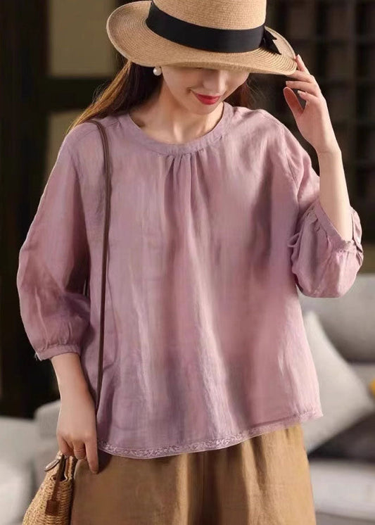Bohemian Pink Oversized Patchwork Linen Shirts Bracelet Sleeve