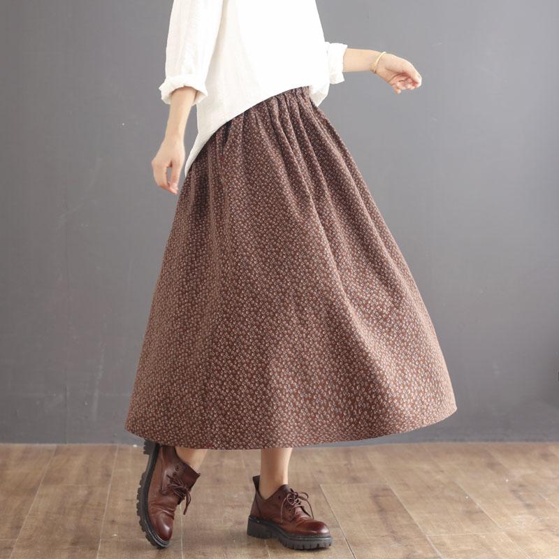 Retro Floral Patchwork High Waist Cotton Skirt