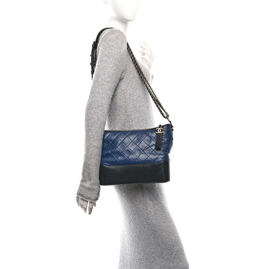 Aged Calfskin Quilted Medium Gabrielle Hobo Navy Black