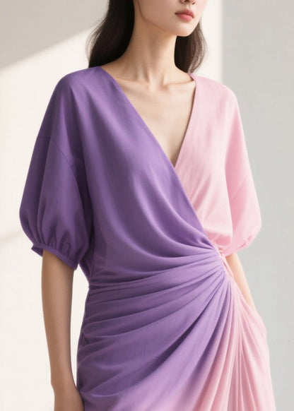 Silm Fit Gradient Color Wrinkled Chiffon Beach Dress Summer