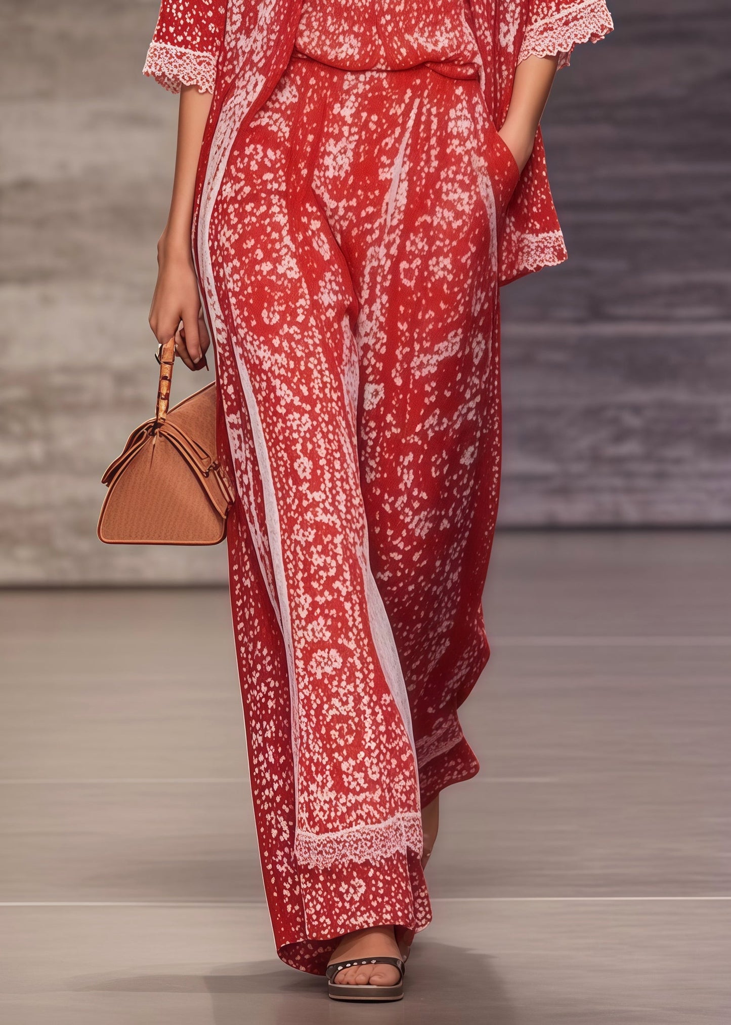 Bohemian Red Oversized Print Chiffon Two Pieces Set Summer